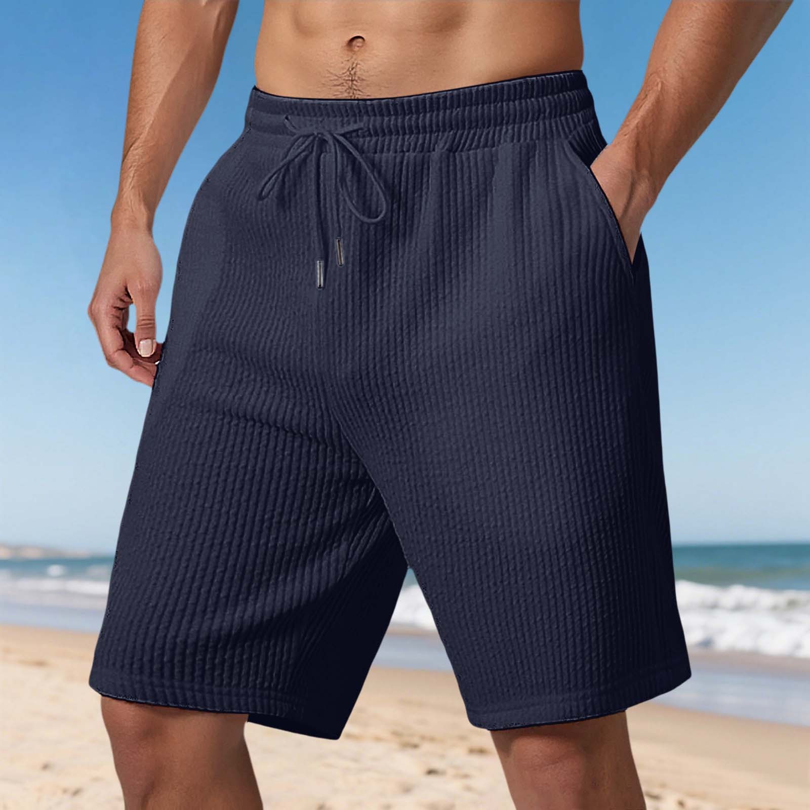 thumbnail image 2 of Pantalones cortos deportivos casuales de jacquard europeos nuevos para hombre - Pantalones cortos de playa holgados y elásticos para actividades al aire libre, 2 of 8